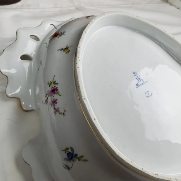 DRESDEN SCALLOP SERVING Dish BOWL Floral RICHARD KLEMM HP  Clam Oyster SHELL - Picture 11 of 16